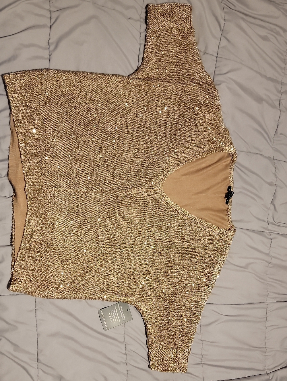 Boston Proper Gold Sequin V-Neck Knit Top